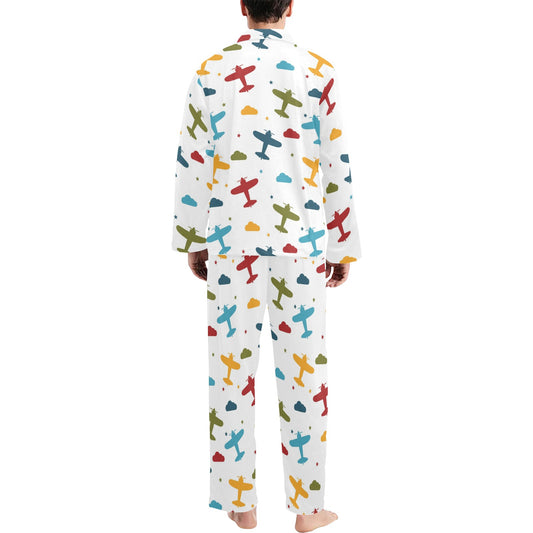 Airplane Pattern Print Design 06 Men's Long Pajama Set