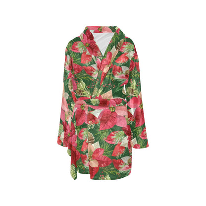 Poinsettia Pattern Print Design POT03 Women's Fleece Robe