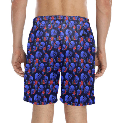 Skull Roses Neon Design Themed Print Men's Swim Trunks Beach Shorts