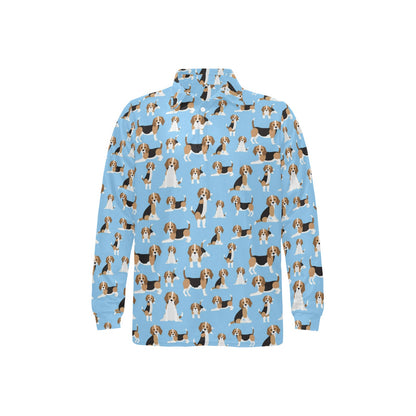 Beagle Pattern Print Design 03 Long Sleeve Polo Shirt For Men's