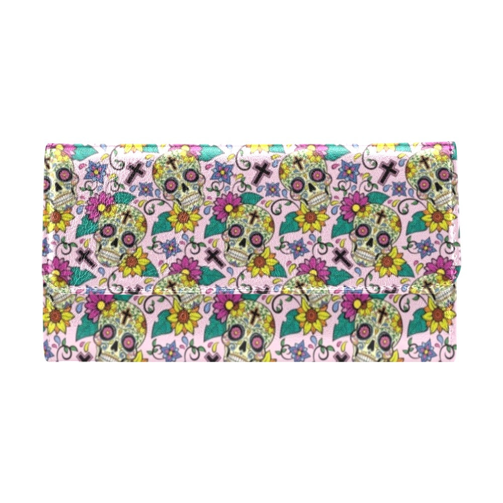 Sugar Skull Print Design LKS307 Women's Trifold Wallet