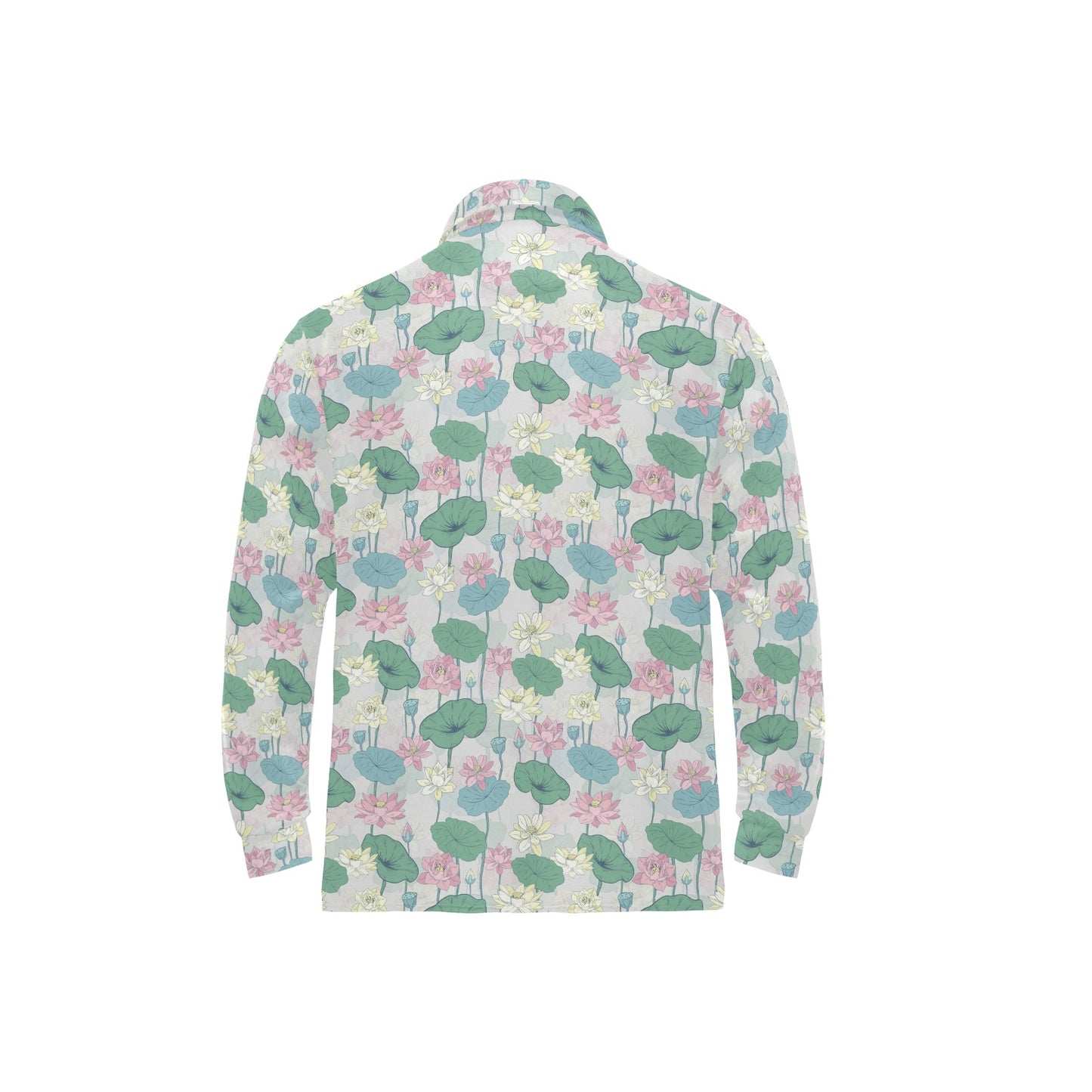 Water Lily Print Design LKS305 Long Sleeve Polo Shirt For Men's