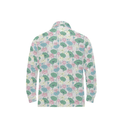 Water Lily Print Design LKS305 Long Sleeve Polo Shirt For Men's