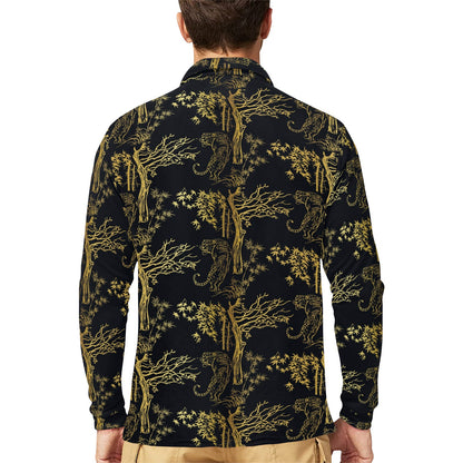 Tiger Gold Print Design LKS307 Long Sleeve Polo Shirt For Men's