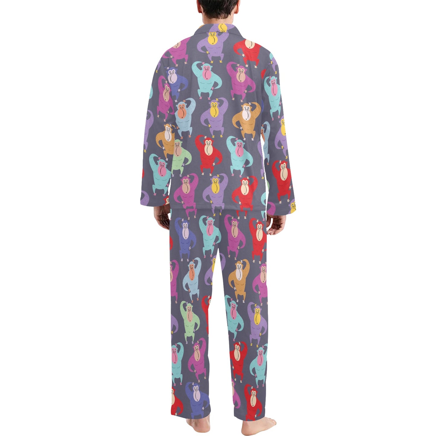 Chimpanzee Pattern Print Design 03 Men's Long Pajama Set
