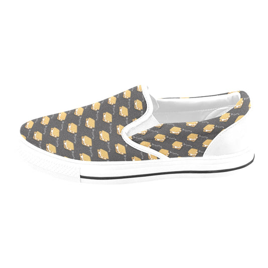 S_Mores Print Design LKS301 White Slip Ons Canvas Women's Shoes