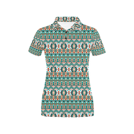 Indian Navajo Ethnic Themed Design Print Women's Polo Shirt