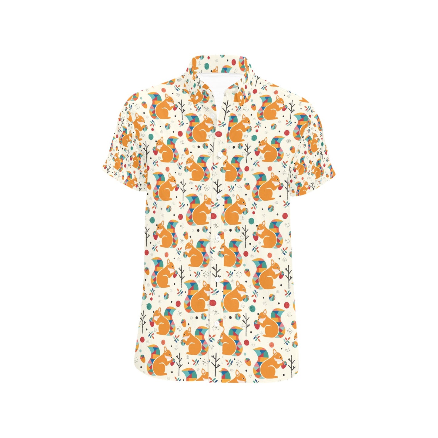 Squirrel Print Design LKS304 Men Short Sleeve Button Up Shirt