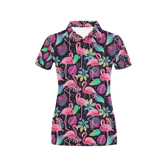 Flamingo Tropical leaves Neon Print Women's Polo Shirt