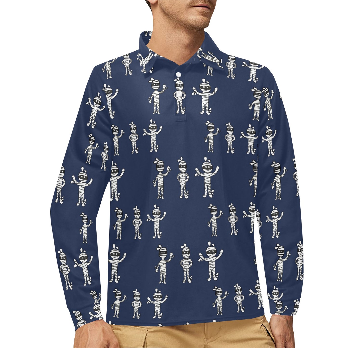 Mummy Print Design LKS306 Long Sleeve Polo Shirt For Men's