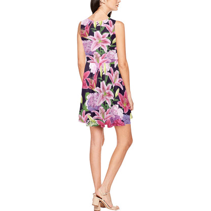 Lily Pattern Print Design LY017 Sleeveless Dress
