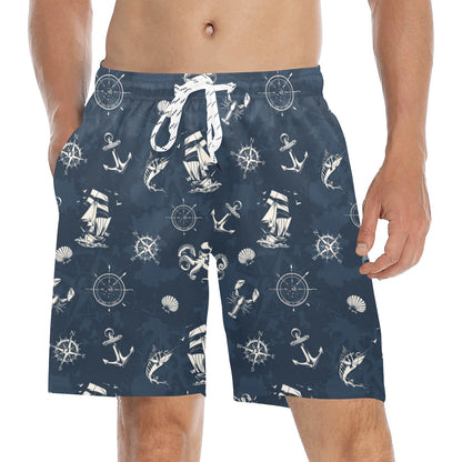 Nautical Sea Themed Print Men's Swim Trunks Beach Shorts