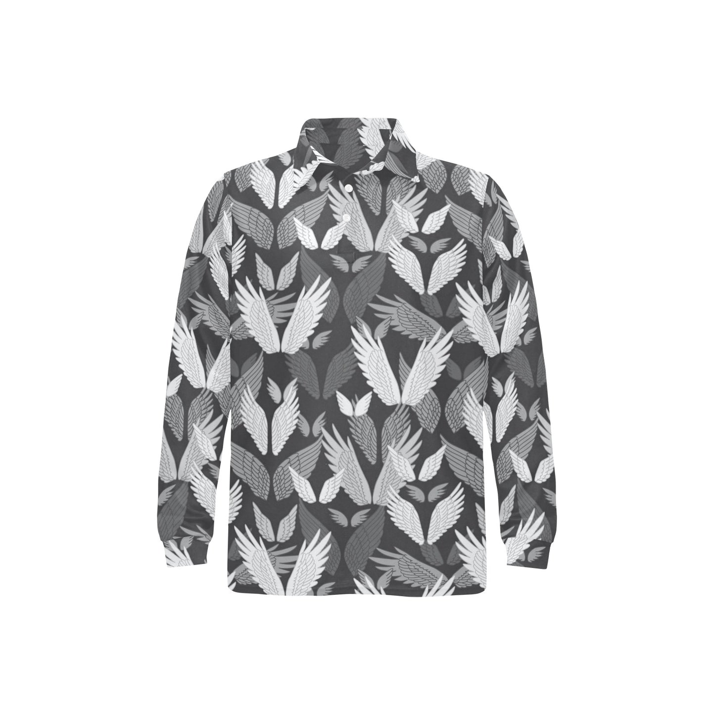 Angel Wings Pattern Design Themed Print Long Sleeve Polo Shirt For Men's