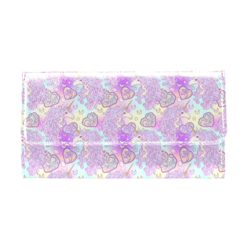 Unicorn Rainbow Star Heart Print Women's Trifold Wallet