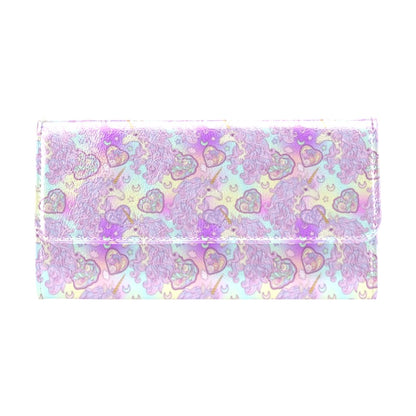 Unicorn Rainbow Star Heart Print Women's Trifold Wallet