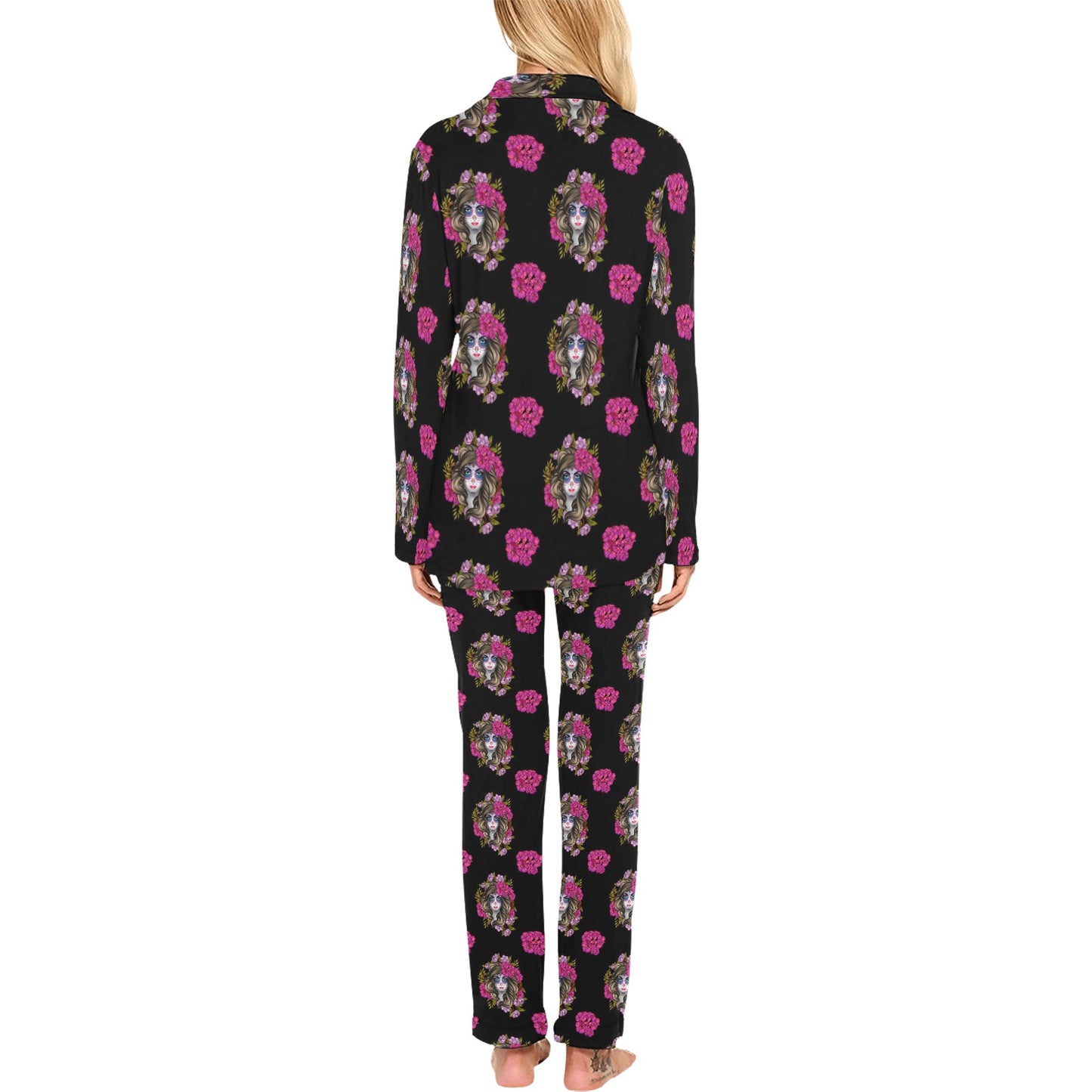 Day of the Dead Makeup Girl Women's Long Pajama Set