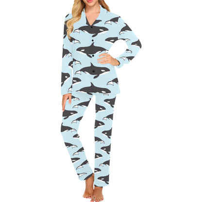 Killer Whale Pattern Print Design 01 Women's Long Pajama Set