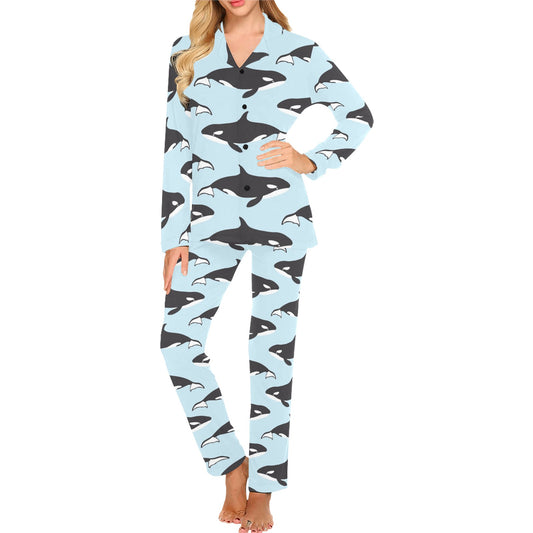 Killer Whale Pattern Print Design 01 Women's Long Pajama Set