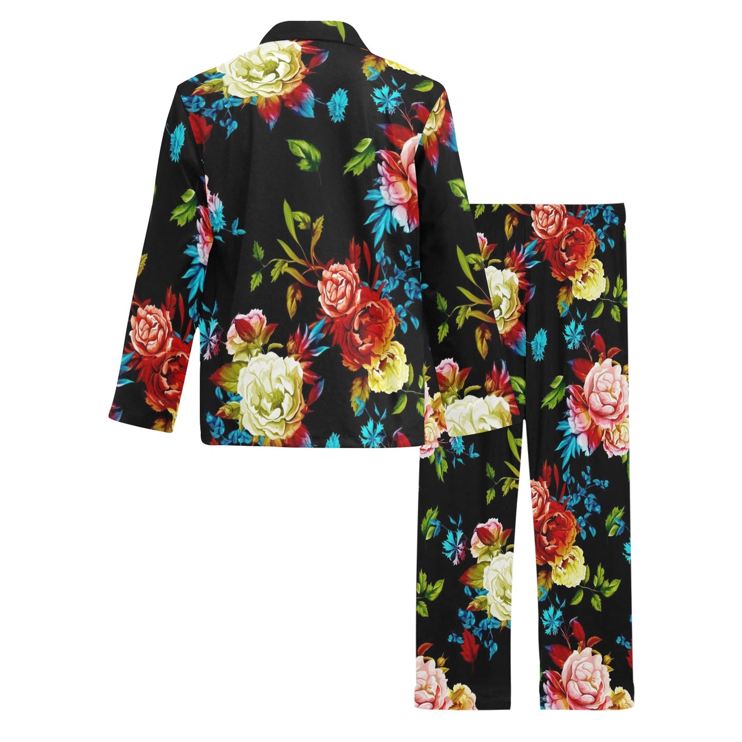 Peony Pattern Print Design PE07 Men's Long Pajama Set