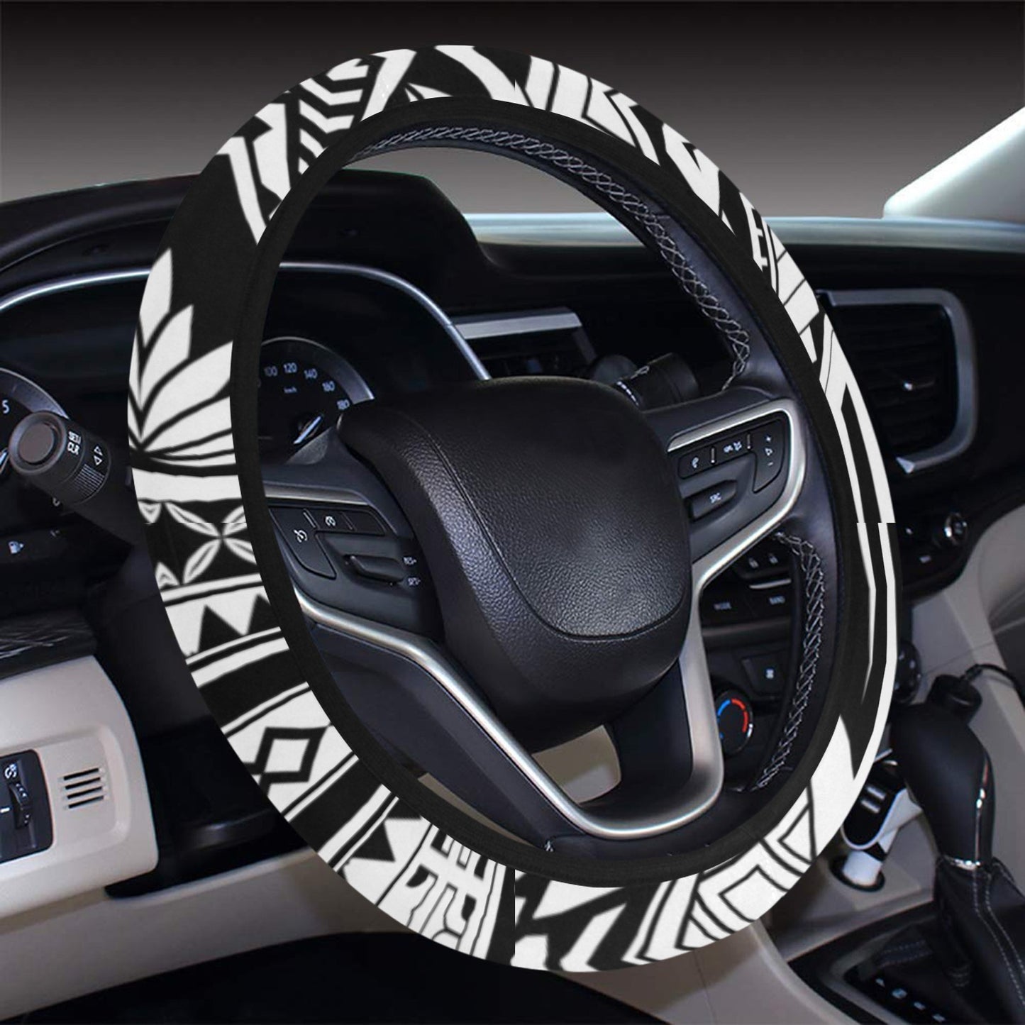 Samoan Tattoo Style Print Design LKS307 Steering Wheel Cover with Elastic Edge