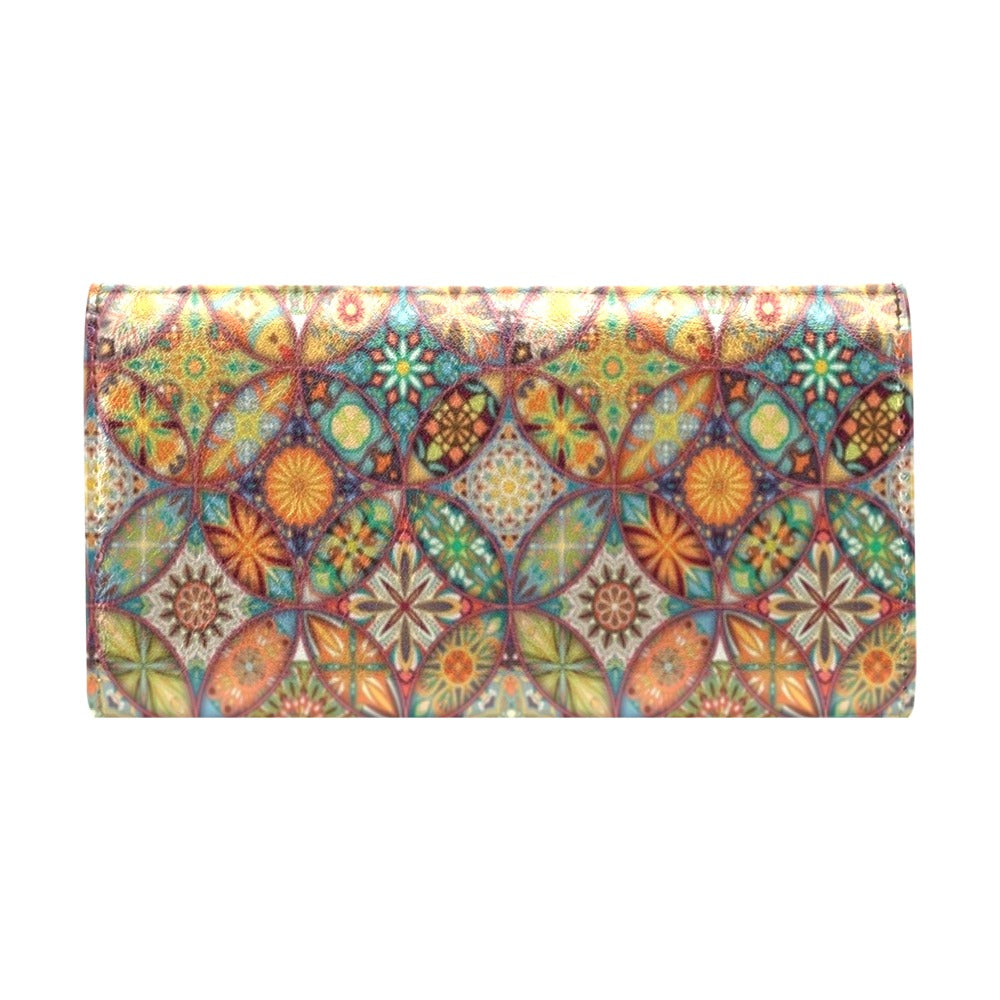 Mandala Flower Themed Design Print Women's Trifold Wallet