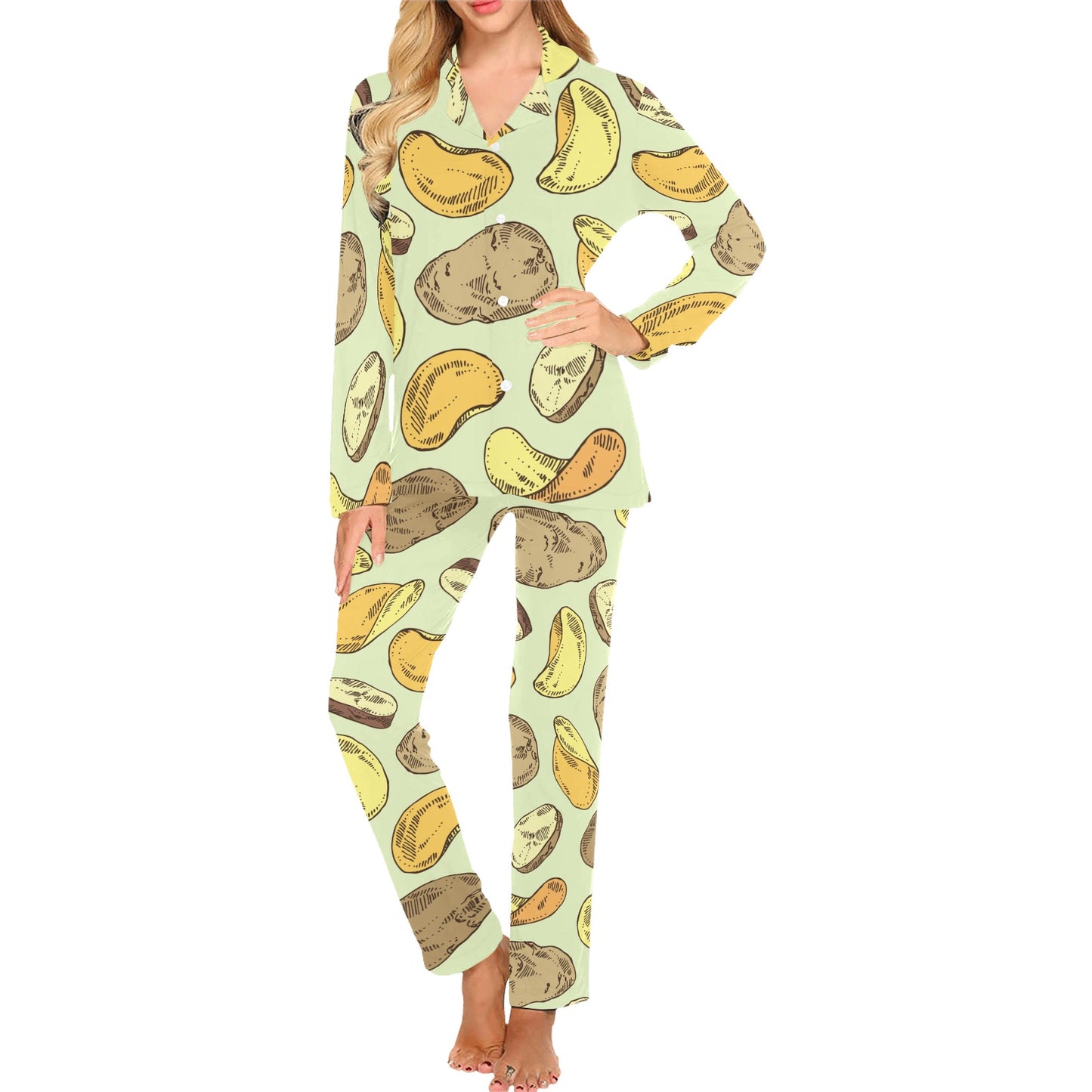 Potato Pattern Print Design A03 Women's Long Pajama Set