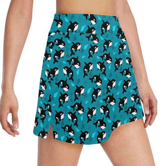 Whale Sea Design Themed Print 17" Golf & Pickleball Skort with Pockets