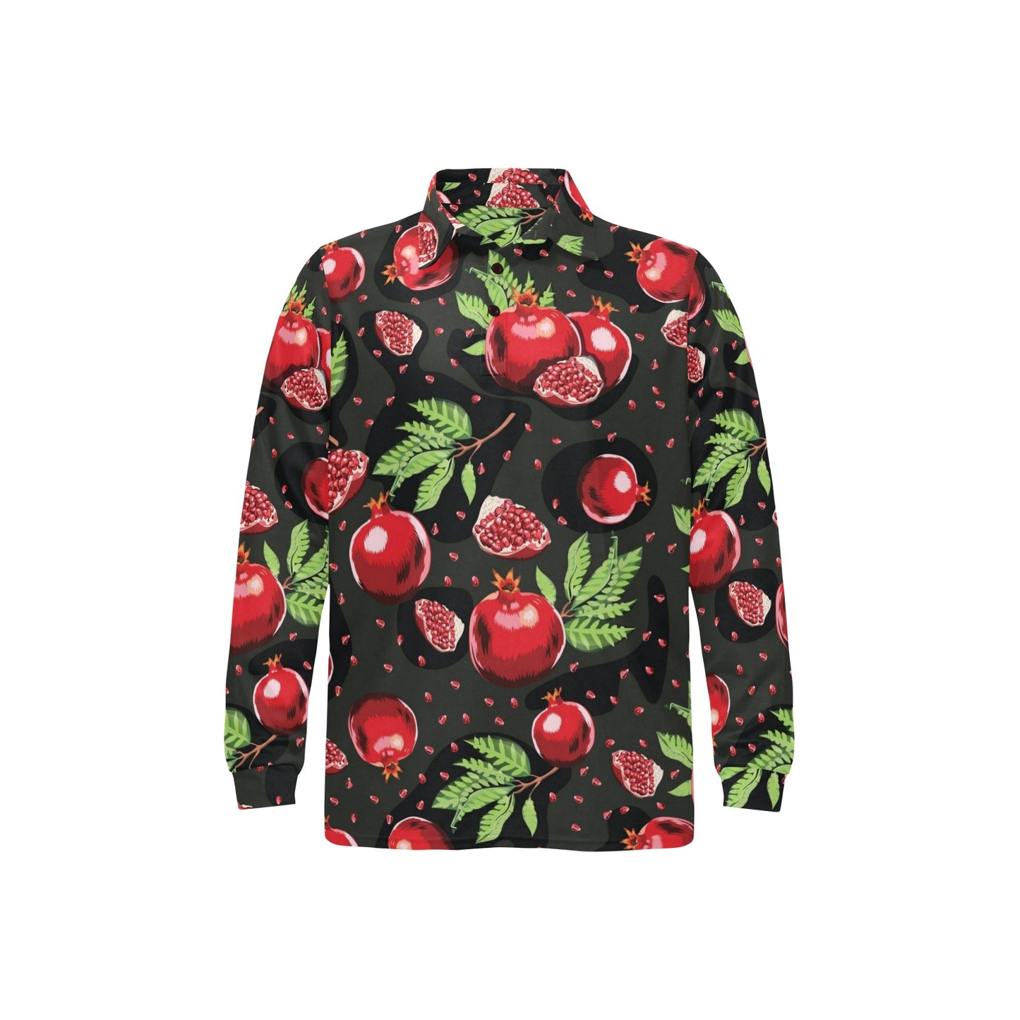 Pomegranate Pattern Print Design PG06 Long Sleeve Polo Shirt For Men's