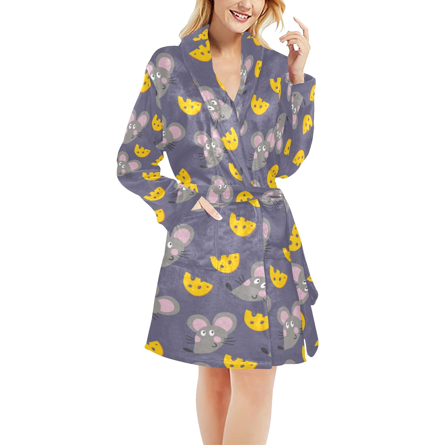 Rat With Cheese Pattern Print Design 01 Women's Fleece Robe