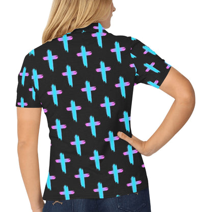 Christian Cross neon Pattern Women's Polo Shirt