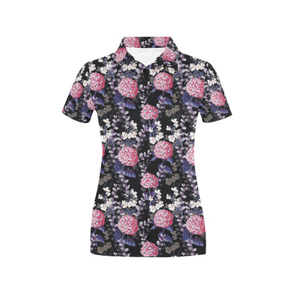 Hydrangea Pattern Print Design HD04 Women's Polo Shirt