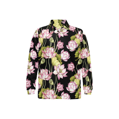 Water Lily Pattern Print Design WL06 Long Sleeve Polo Shirt For Men's