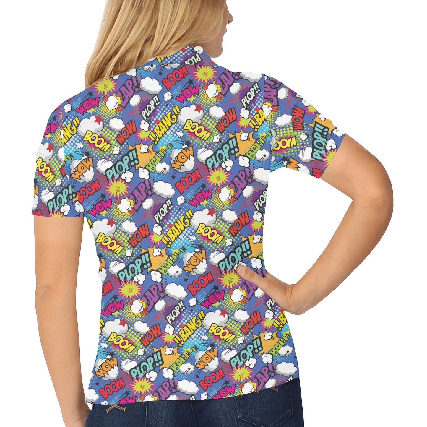 Comic Book Pattern Print Design 02 Women's Polo Shirt