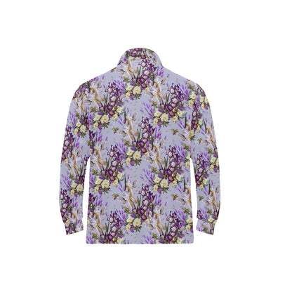 Iris Pattern Print Design IR07 Long Sleeve Polo Shirt For Men's