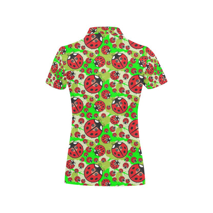Ladybug with Leaf Print Pattern Women's Polo Shirt