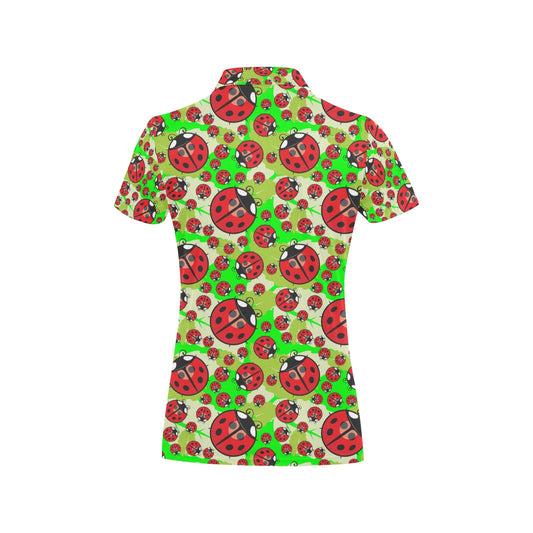 Ladybug with Leaf Print Pattern Women's Polo Shirt