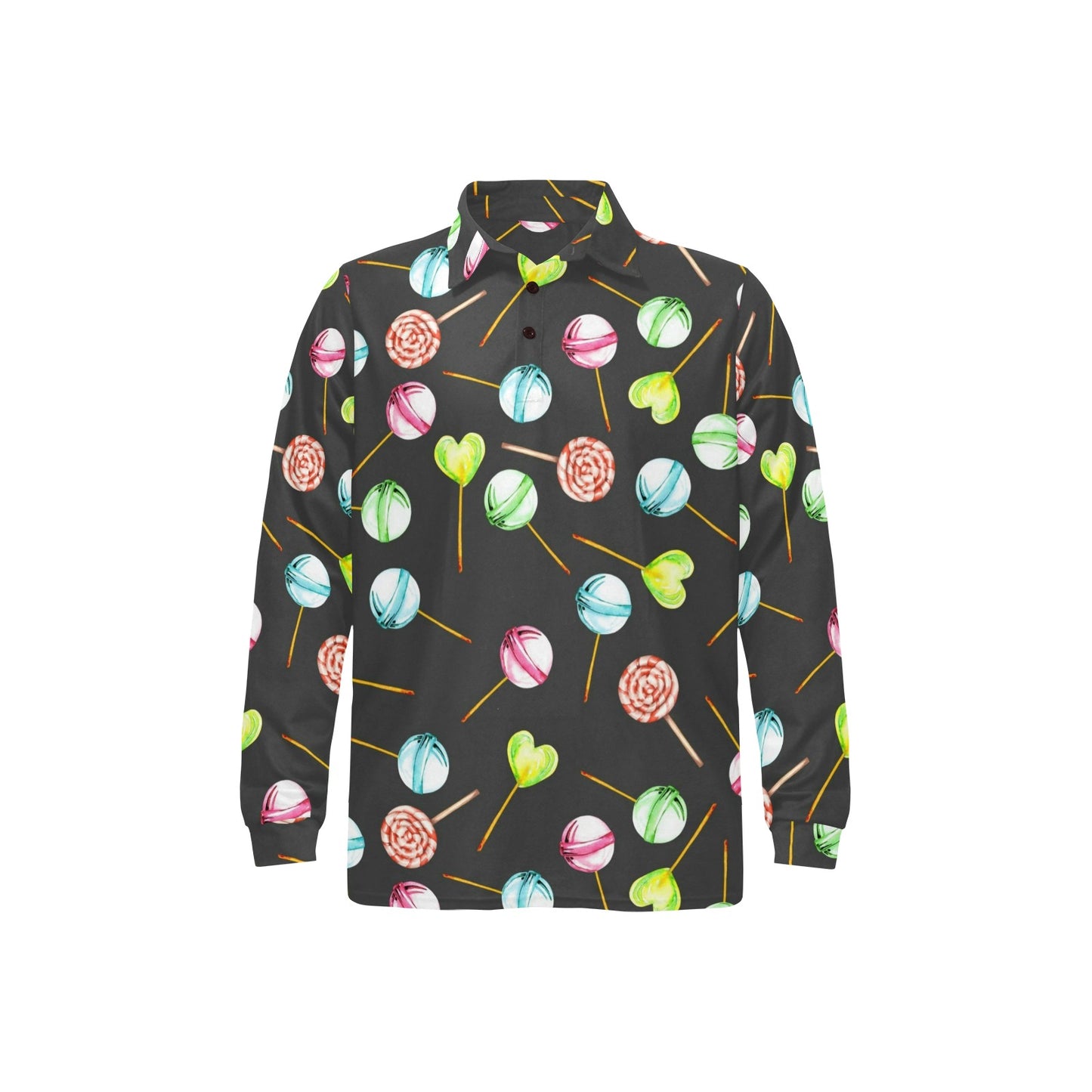 Lollipop Pattern Print Design LL02 Long Sleeve Polo Shirt For Men's
