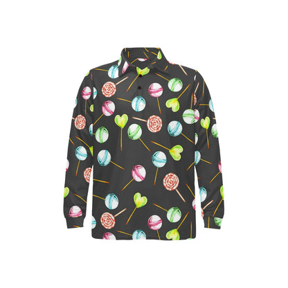 Lollipop Pattern Print Design LL02 Long Sleeve Polo Shirt For Men's