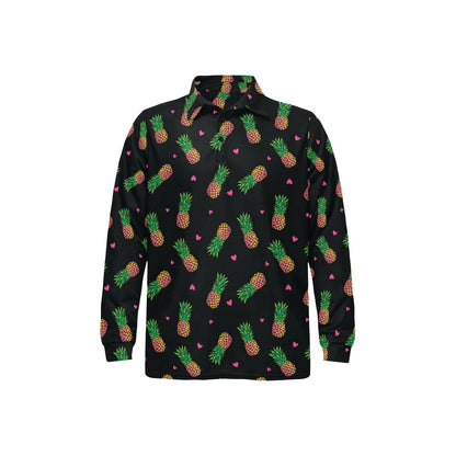 Neon Pineapple Pattern Print Design A04 Long Sleeve Polo Shirt For Men's