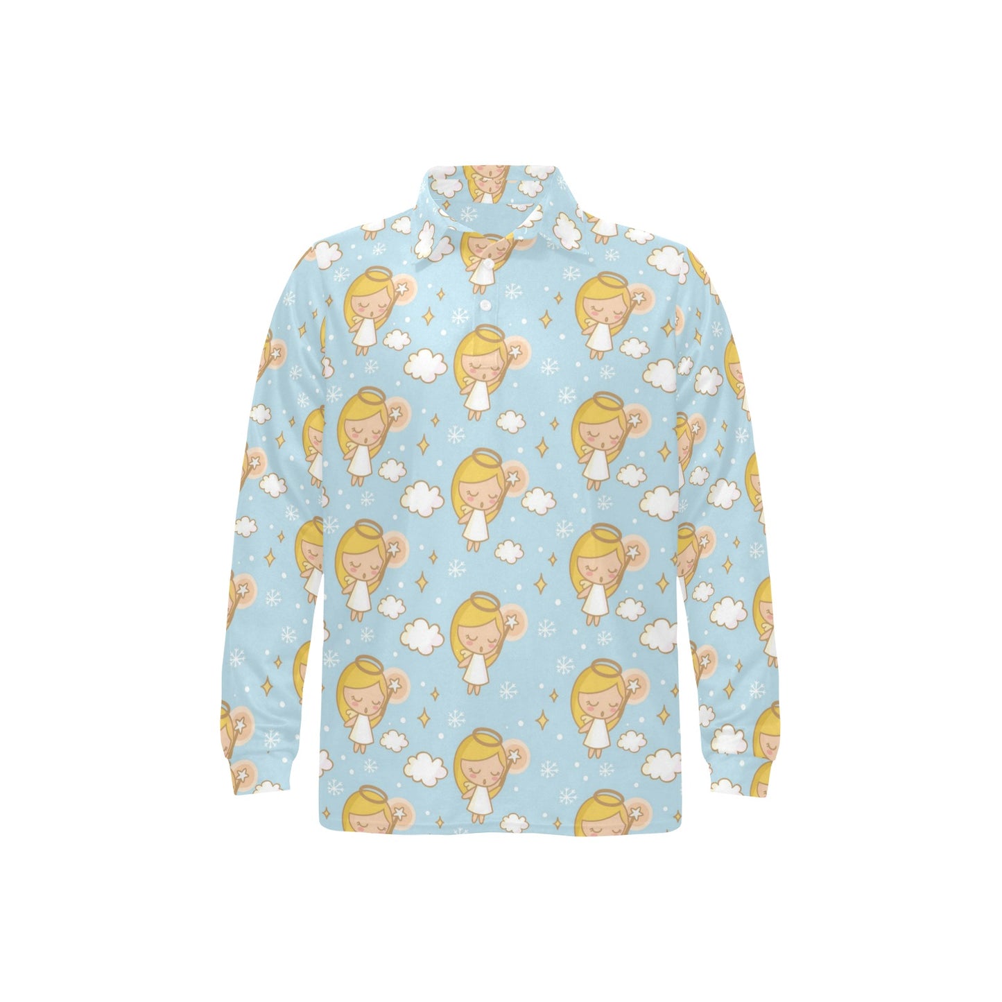 Angel Pattern Print Design 05 Long Sleeve Polo Shirt For Men's