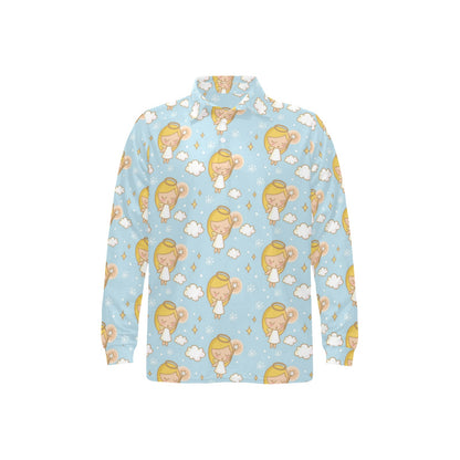 Angel Pattern Print Design 05 Long Sleeve Polo Shirt For Men's
