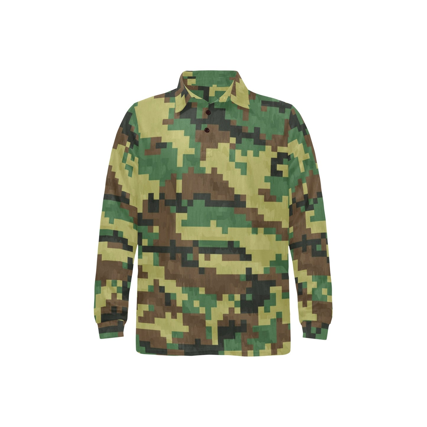 ACU Army Digital Pattern Print Design 02 Long Sleeve Polo Shirt For Men's