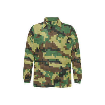 ACU Army Digital Pattern Print Design 02 Long Sleeve Polo Shirt For Men's