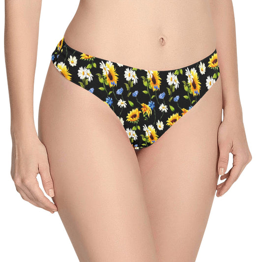 Sunflower Chamomile Bright Color Print Women's Thongs