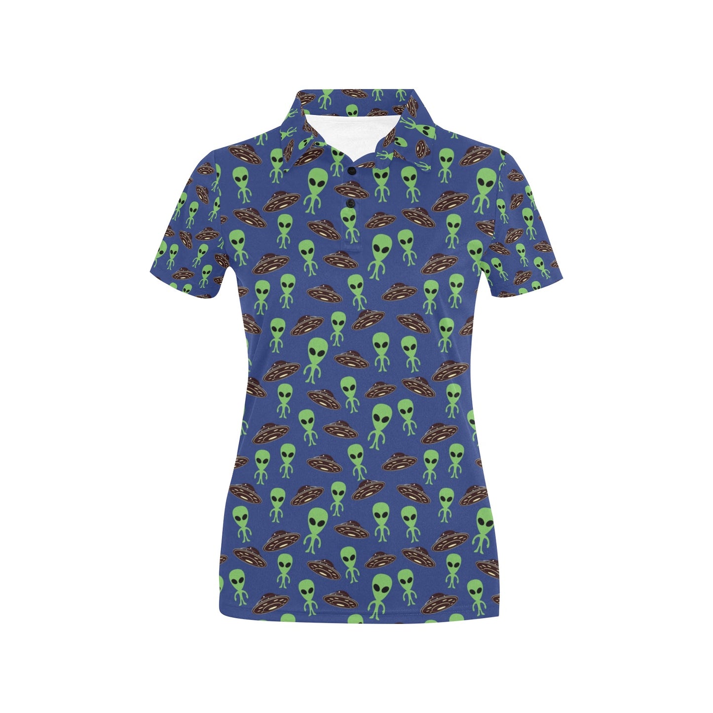 Alien Green UFO Pattern Women's Polo Shirt