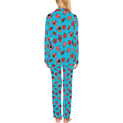 Ladybug Action Print Pattern Women's Long Pajama Set