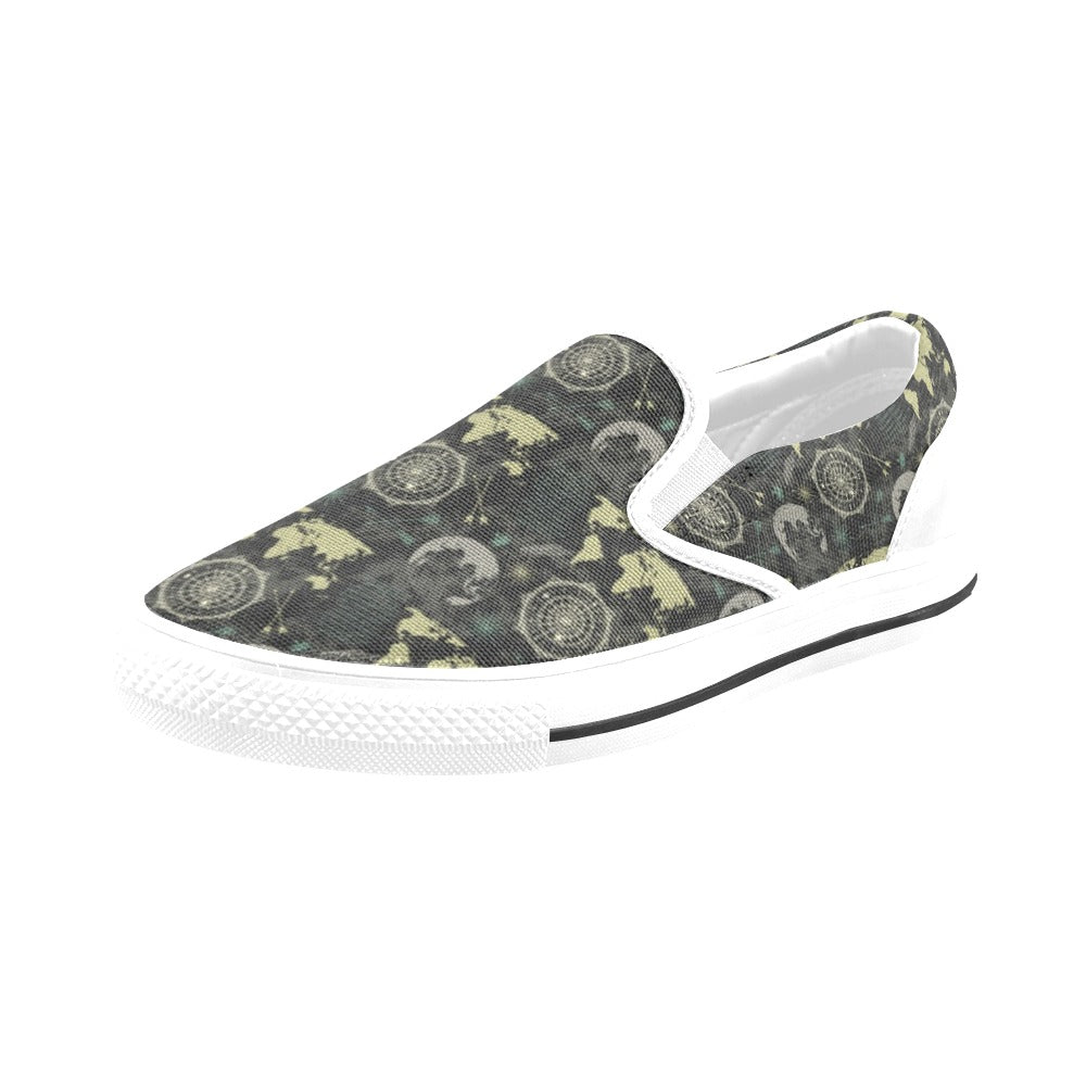 World Map Print Design LKS303 White Slip Ons Canvas Women's Shoes