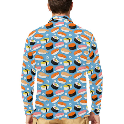 Sushi Print Design LKS304 Long Sleeve Polo Shirt For Men's