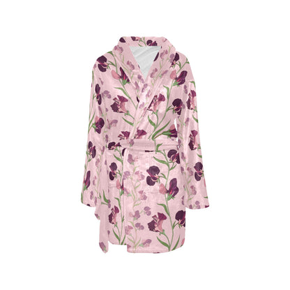 Peony Pattern Print Design PE09 Women's Fleece Robe