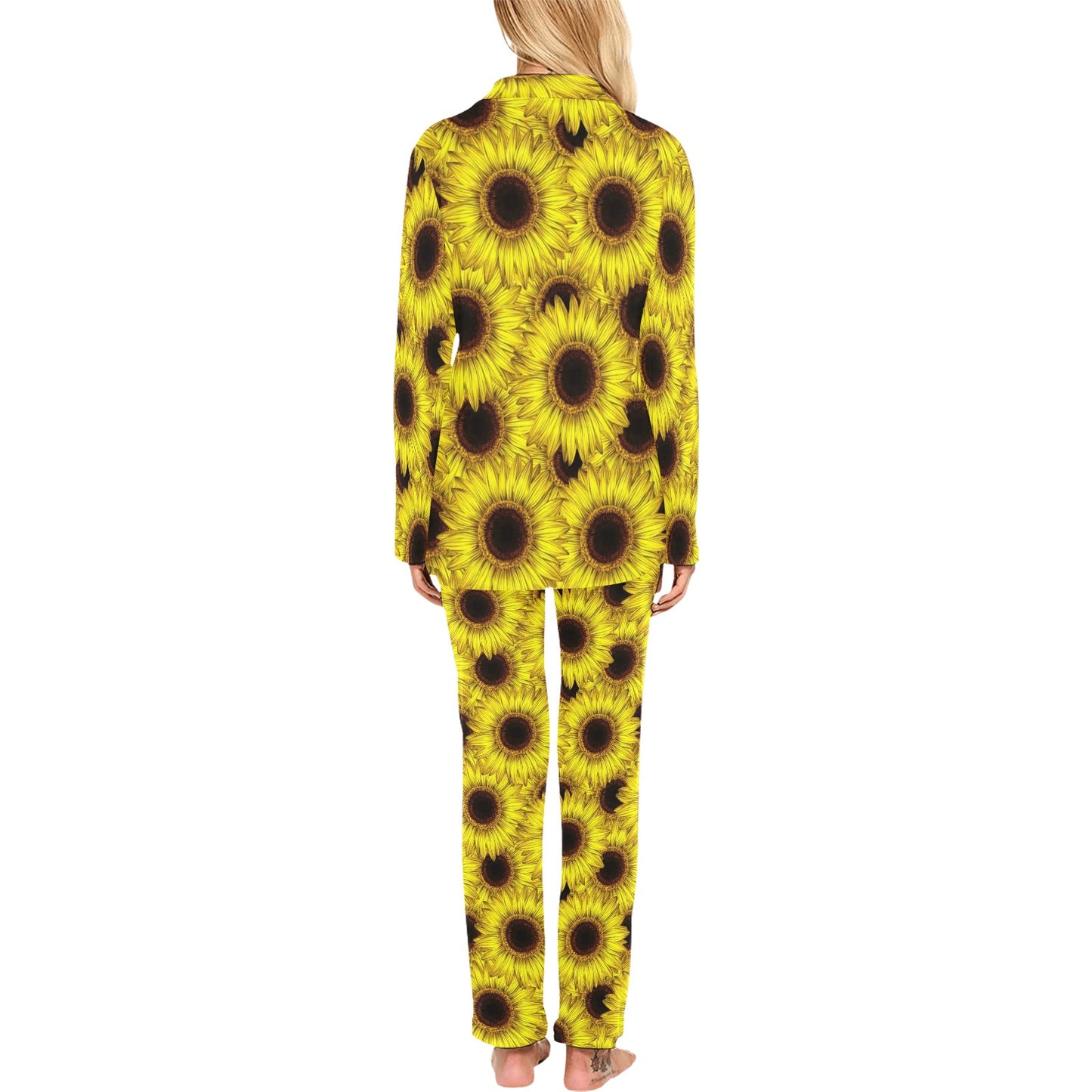 Sunflower Pattern Print Design SF011 Women's Long Pajama Set